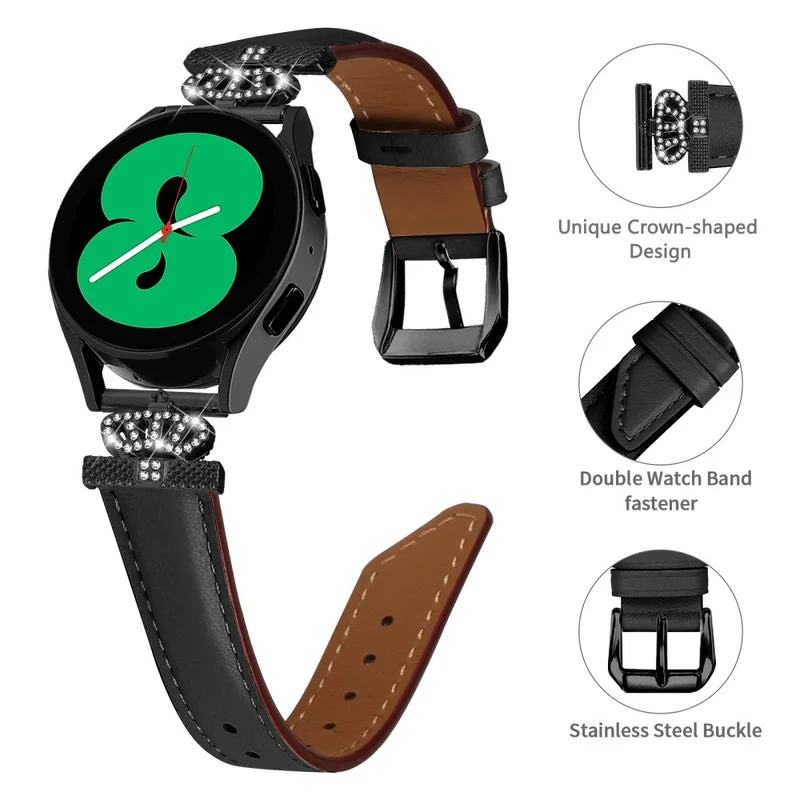 Crown Rhinestone Band Samsung Galaxy Watch Universal Slim 20mm Watch Strap with Black Buckle