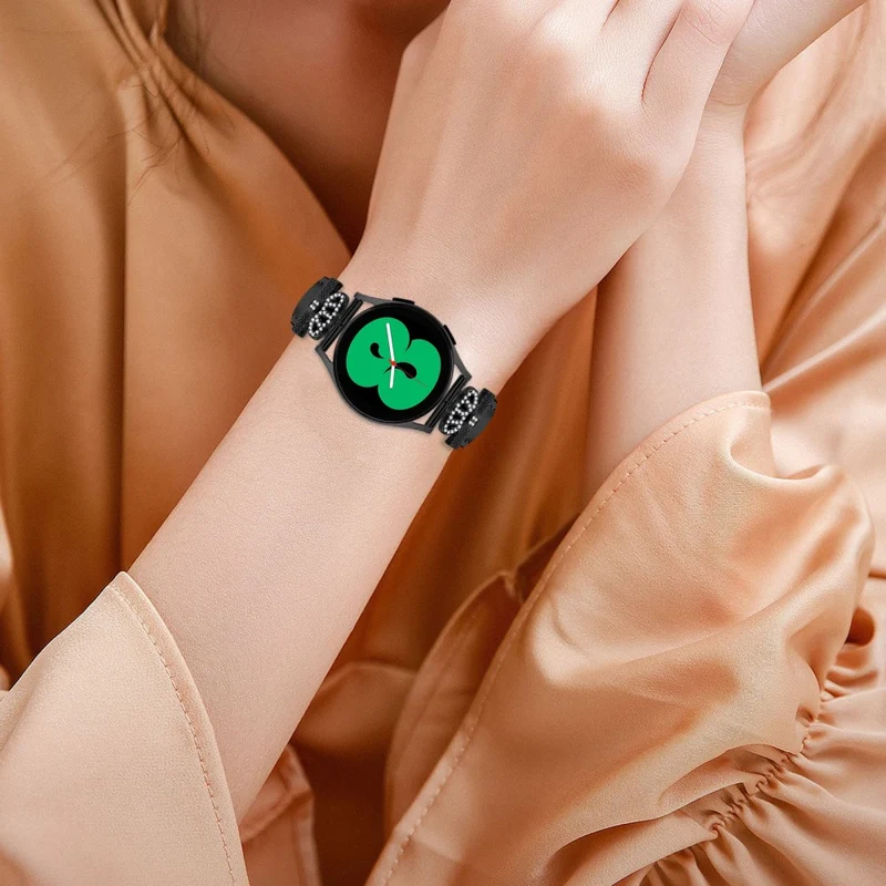Crown Rhinestone Band Samsung Galaxy Watch Universal Slim 20mm Watch Strap with Black Buckle