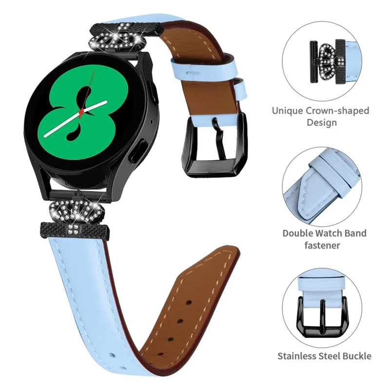 Crown Rhinestone Band Samsung Galaxy Watch Universal Slim 20mm Watch Strap with Black Buckle