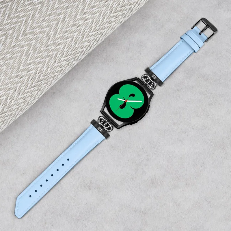 Crown Rhinestone Band Samsung Galaxy Watch Universal Slim 20mm Watch Strap with Black Buckle
