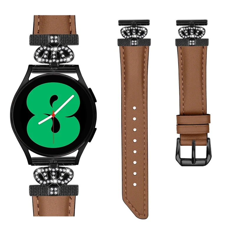 Crown Rhinestone Band Samsung Galaxy Watch Universal Slim 20mm Watch Strap with Black Buckle