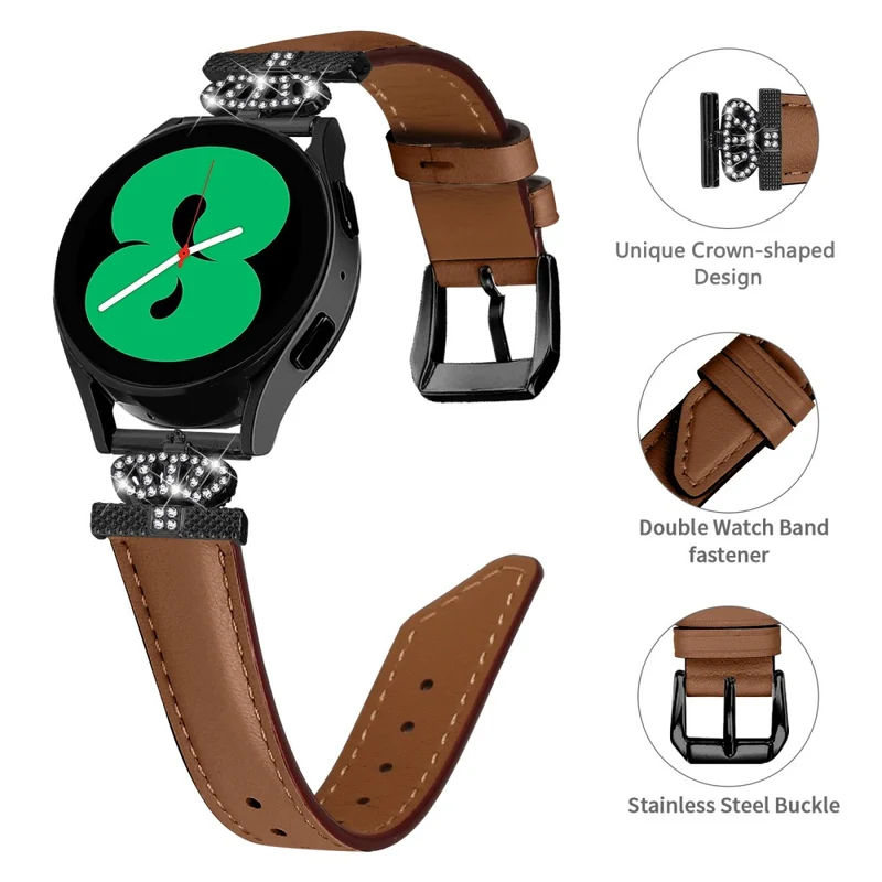 Crown Rhinestone Band Samsung Galaxy Watch Universal Slim 20mm Watch Strap with Black Buckle