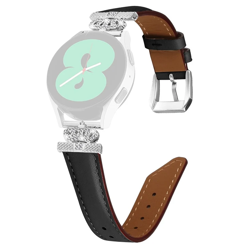20mm Watch Band Samsung Galaxy Watch Universal Rhinestone Crown-shape Design Strap with Silver Buckle
