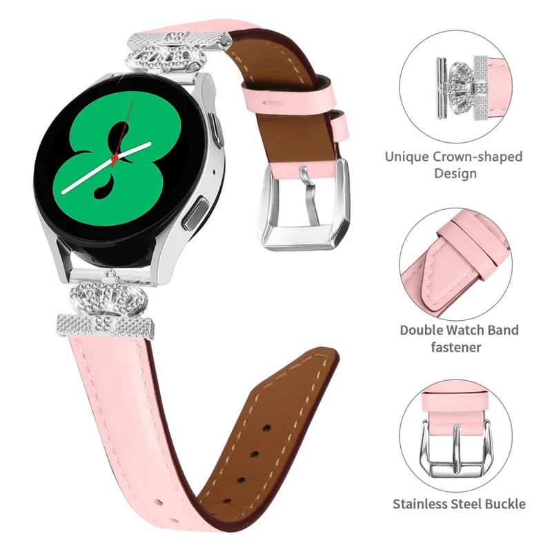 20mm Watch Band Samsung Galaxy Watch Universal Rhinestone Crown-shape Design Strap with Silver Buckle