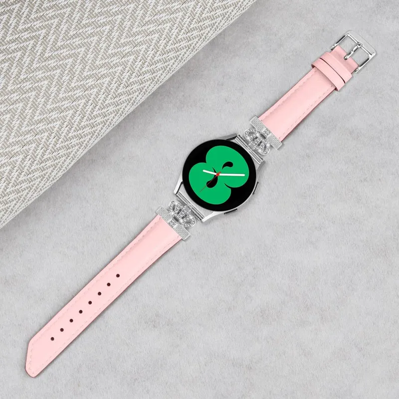 20mm Watch Band Samsung Galaxy Watch Universal Rhinestone Crown-shape Design Strap with Silver Buckle