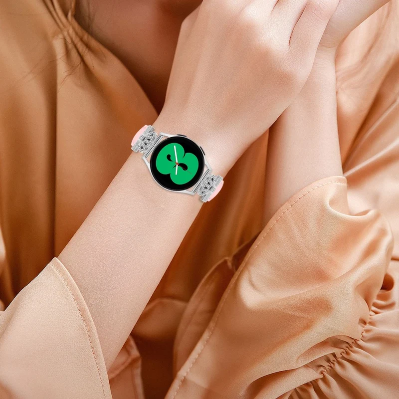 20mm Watch Band Samsung Galaxy Watch Universal Rhinestone Crown-shape Design Strap with Silver Buckle