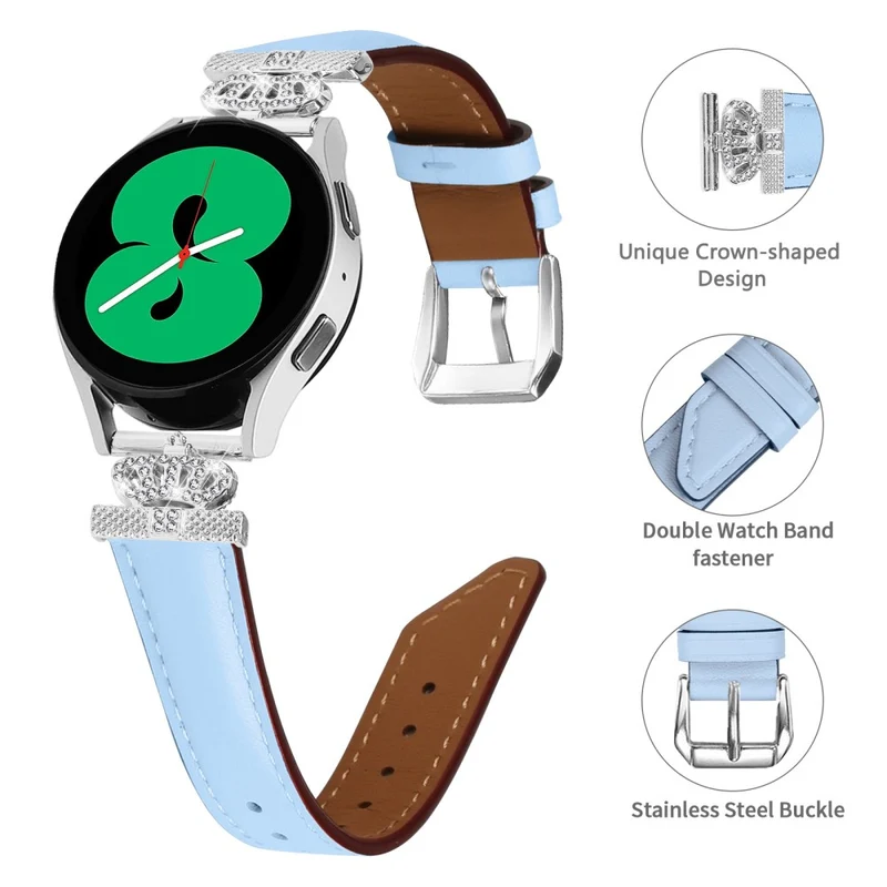 20mm Watch Band Samsung Galaxy Watch Universal Rhinestone Crown-shape Design Strap with Silver Buckle