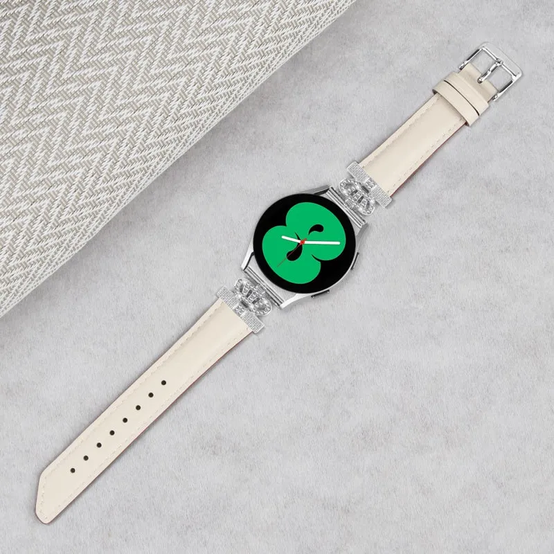 20mm Watch Band Samsung Galaxy Watch Universal Rhinestone Crown-shape Design Strap with Silver Buckle
