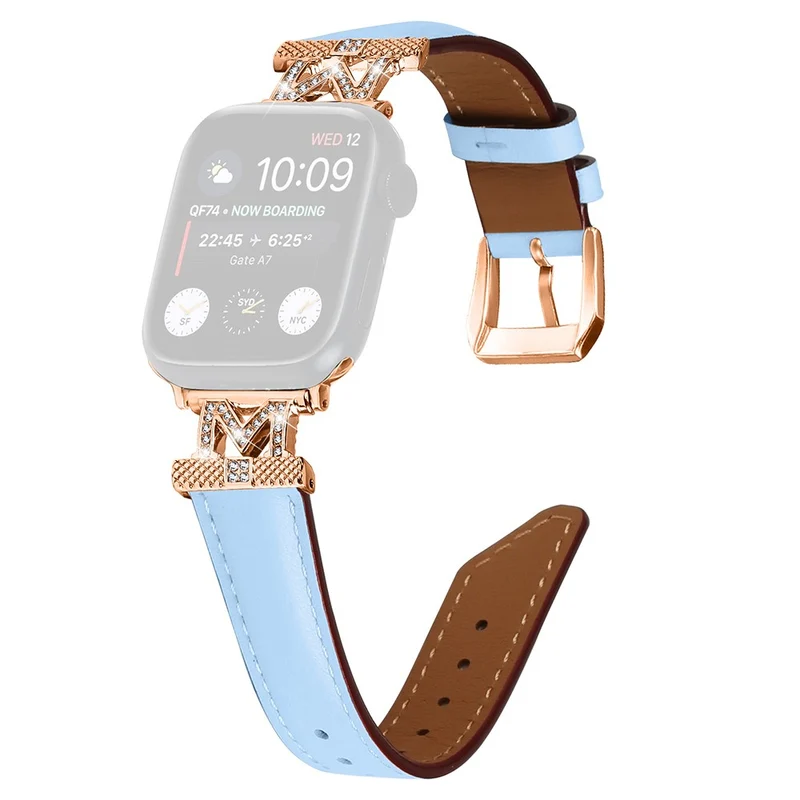 Watch Band Apple Watch Universal 49mm/45mm/42mm Rhinestone M-shape Connector Strap with Rose Gold Buckle