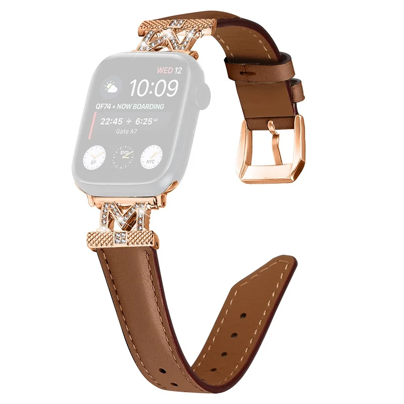 Watch Band Apple Watch Universal 49mm/45mm/42mm Rhinestone M-shape Connector Strap with Rose Gold Buckle