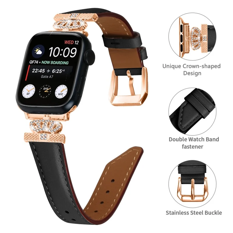 Sports Watch Band Apple Watch Series 9 8 7 41mm / SE (2023) SE (2022) 6 5 4 SE 40mm / 3 2 1 38mm Rhinestone Strap with Rose Gold Buckle