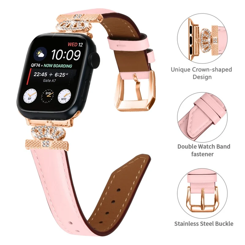 Sports Watch Band Apple Watch Series 9 8 7 41mm / SE (2023) SE (2022) 6 5 4 SE 40mm / 3 2 1 38mm Rhinestone Strap with Rose Gold Buckle