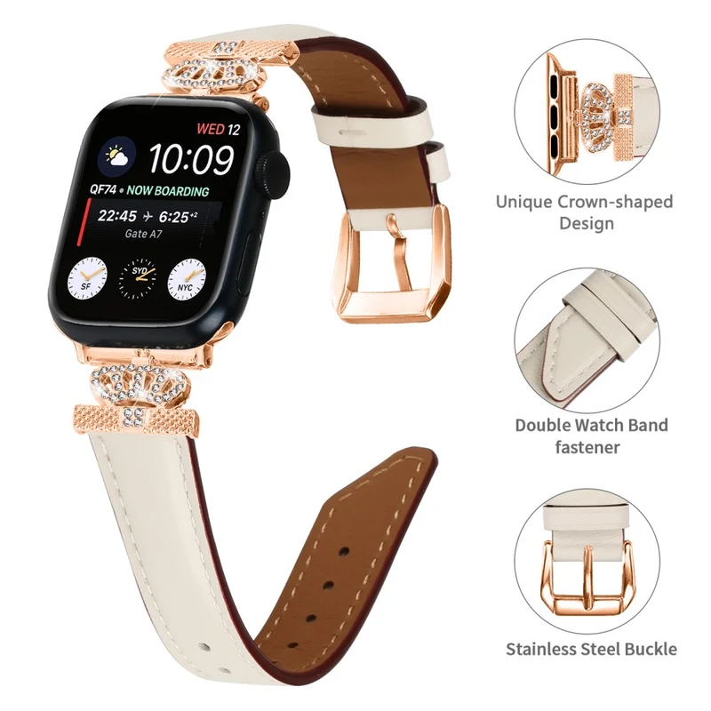 Sports Watch Band Apple Watch Series 9 8 7 41mm / SE (2023) SE (2022) 6 5 4 SE 40mm / 3 2 1 38mm Rhinestone Strap with Rose Gold Buckle