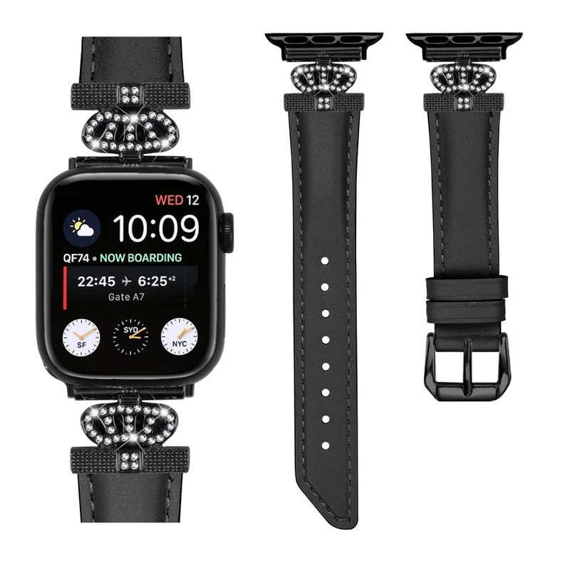 Rhinestone Band Apple Watch Series 9 8 7 41mm / SE (2023) SE (2022) 6 5 4 SE 40mm / 3 2 1 38mm Black Buckle Watch Strap