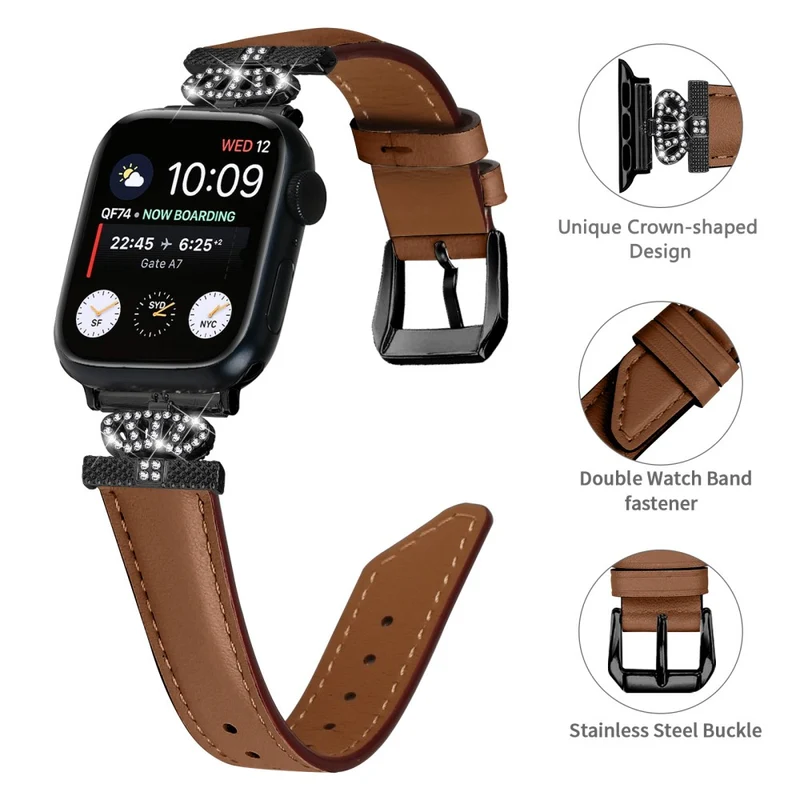 Rhinestone Band Apple Watch Series 9 8 7 41mm / SE (2023) SE (2022) 6 5 4 SE 40mm / 3 2 1 38mm Black Buckle Watch Strap
