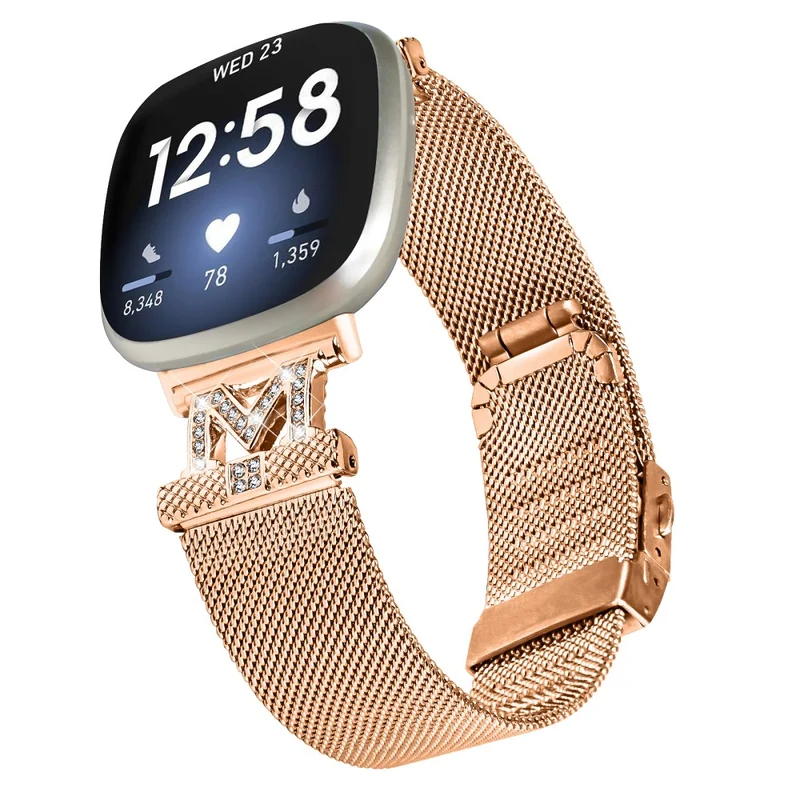 Fitbit Sense 2 / Versa 4 rhinestone milanese stainless steel strap - Gold