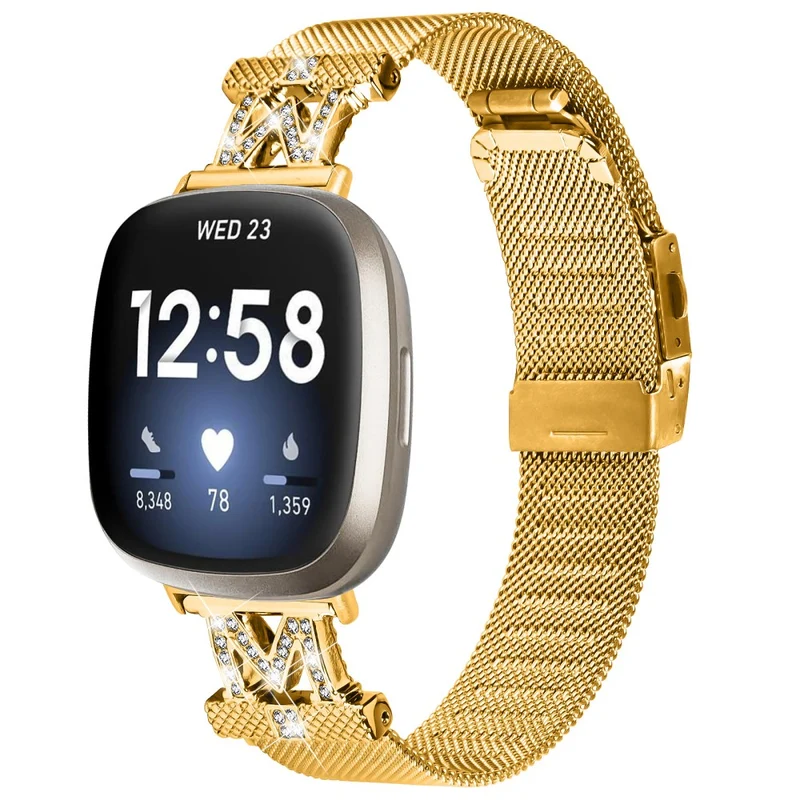 Fitbit Sense 2 / Versa 4 rhinestone milanese stainless steel strap - Gold