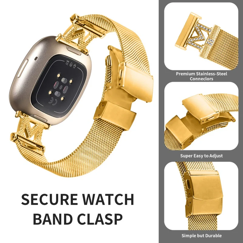Fitbit Sense / Versa 3 rhinestone milanese stainless steel strap