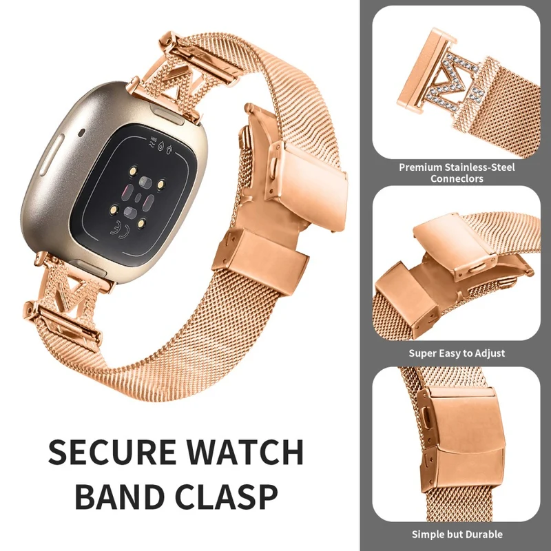 Fitbit Sense / Versa 3 rhinestone milanese stainless steel strap