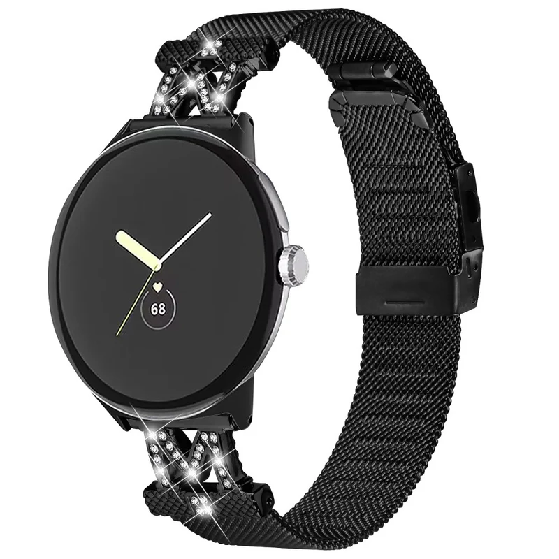 Google Pixel Watch rhinestone décor metal strap with buckle