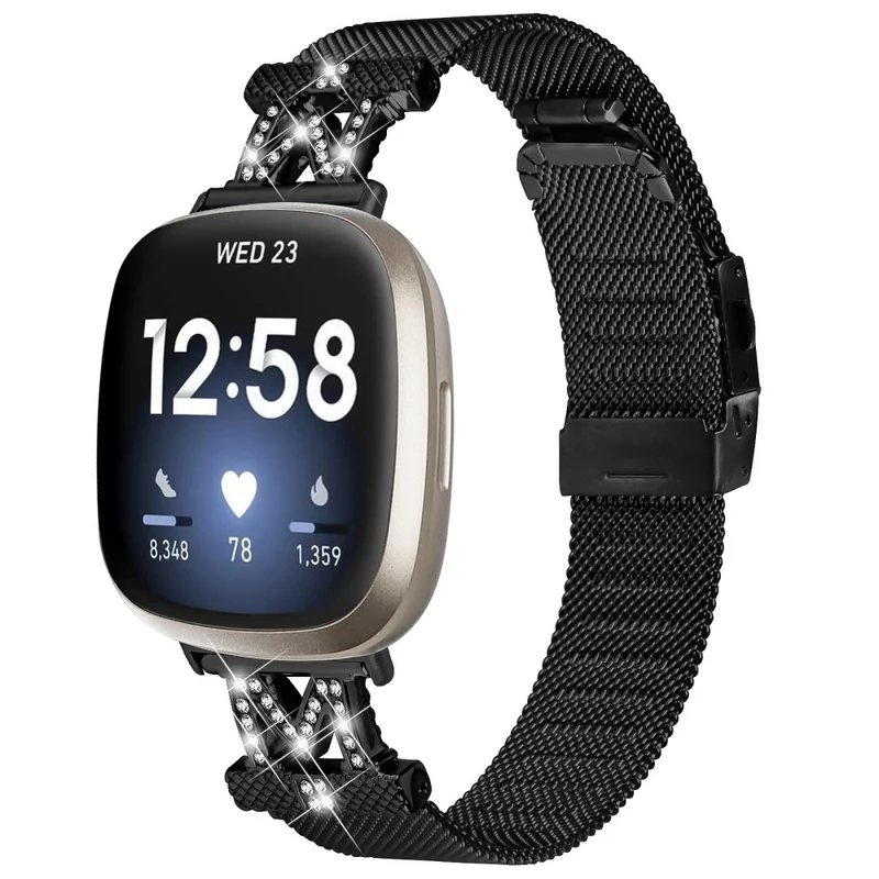 Fitbit Sense / Versa 3 rhinestone décor stainless steel strap with connector