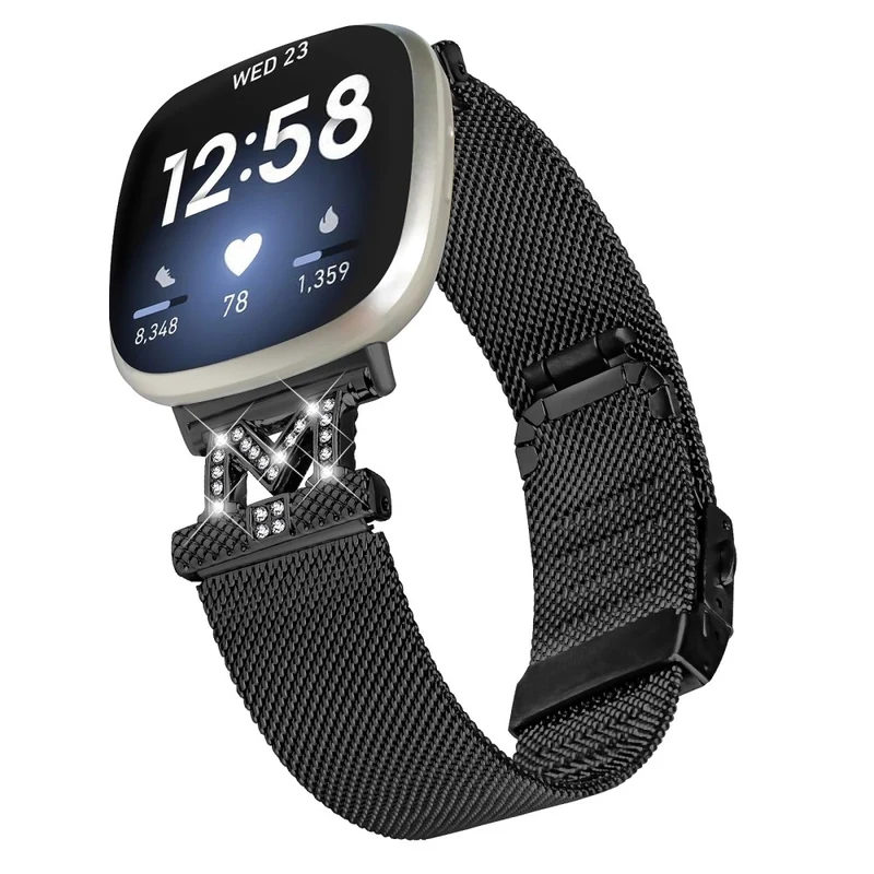 Fitbit Sense / Versa 3 rhinestone décor stainless steel strap with connector
