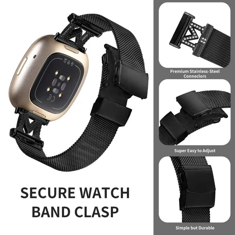 Fitbit Sense / Versa 3 rhinestone décor stainless steel strap with connector