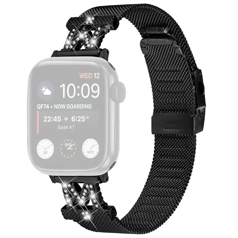 Apple Watch Series 9 45mm / Ultra 2 rhinestone décor stainless steel strap with connector