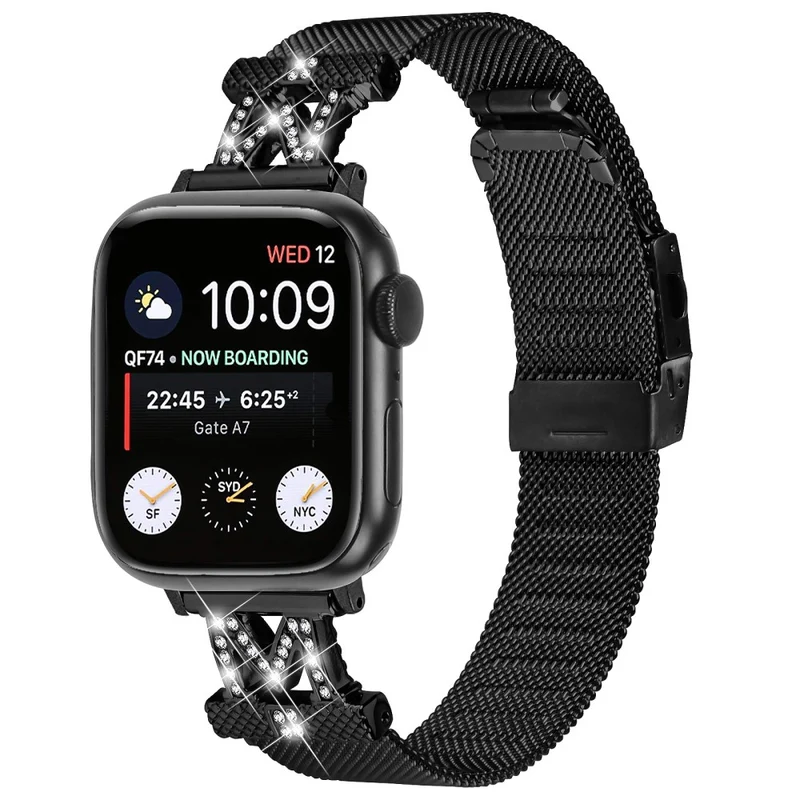 Apple Watch Series 9 45mm / Ultra 2 rhinestone décor stainless steel strap with connector