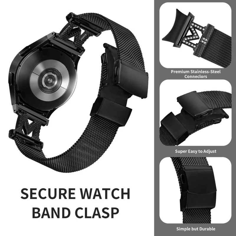 20mm Samsung Galaxy Watch 5 / 4 / 4 Classic rhinestone décor stainless steel strap with connector