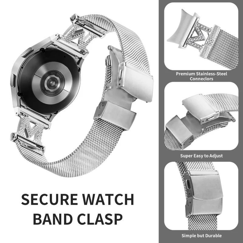 Samsung Galaxy Watch 6 / 6 Classic rhinestone décor stainless steel strap with connector