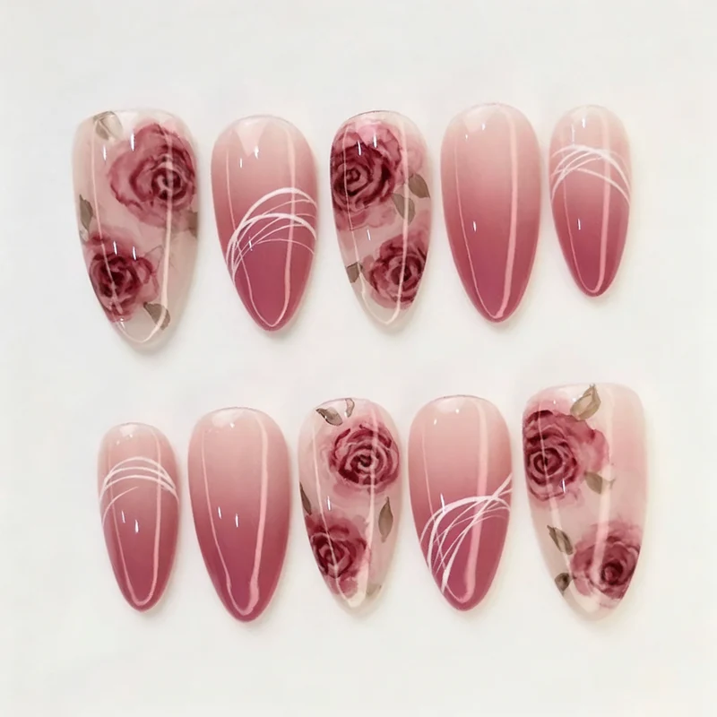 Elegantes Rosen Design Press-On Nagelset