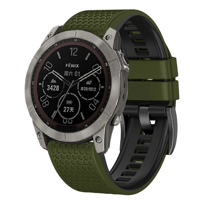 26mm dual-color dot texture silicone strap for Garmin Watch - Army Green+Black