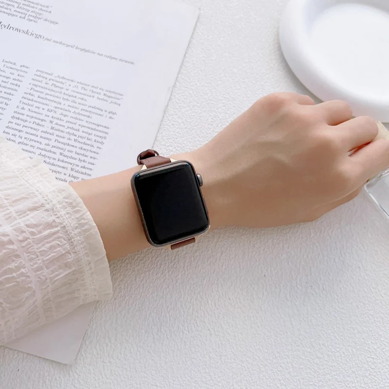 Apple Watch Series 9 45mm / Ultra 2 Genuine leather strap - Deep Pink