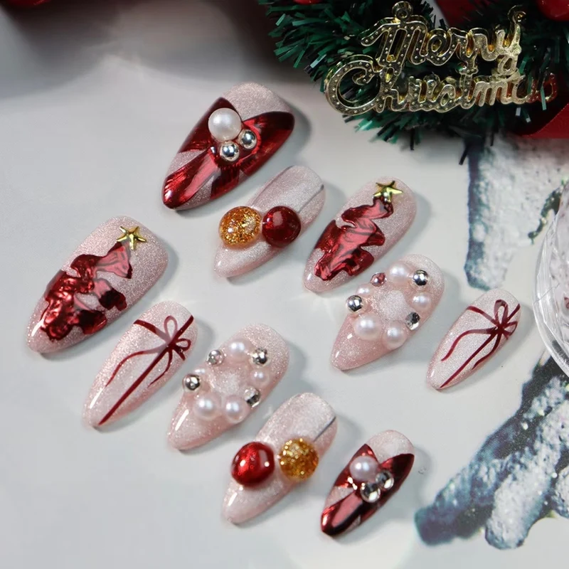 Festliches Feiertagsornament Press-On Nagelkunst Set