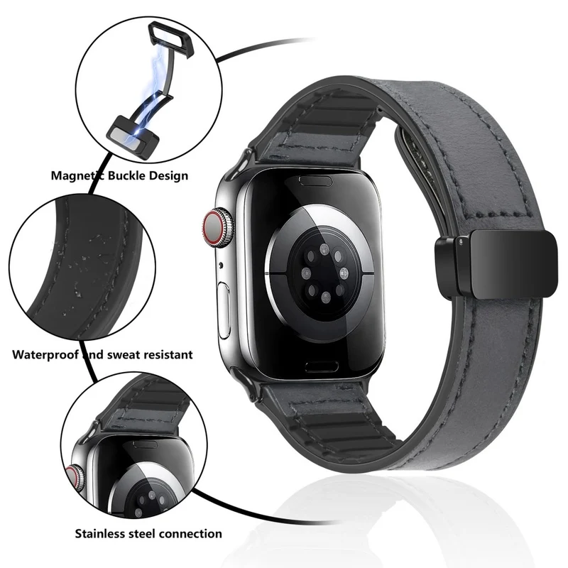Apple Watch Series 9 45mm / Ultra 2 leather and silicone strap