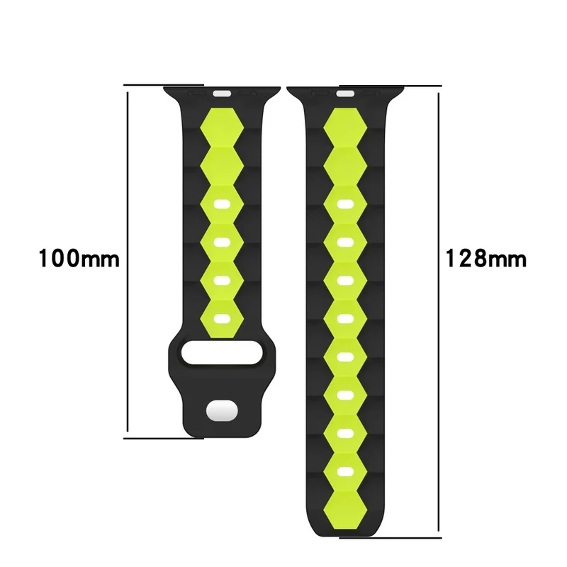Apple Watch Series 9 41mm football pattern silicone strap - Black+Lime