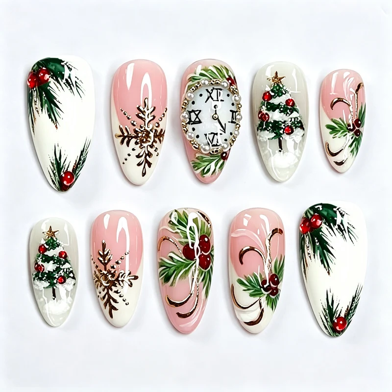 Festliches, von Feiertagen inspiriertes Press-On-Nagelkunst-Set