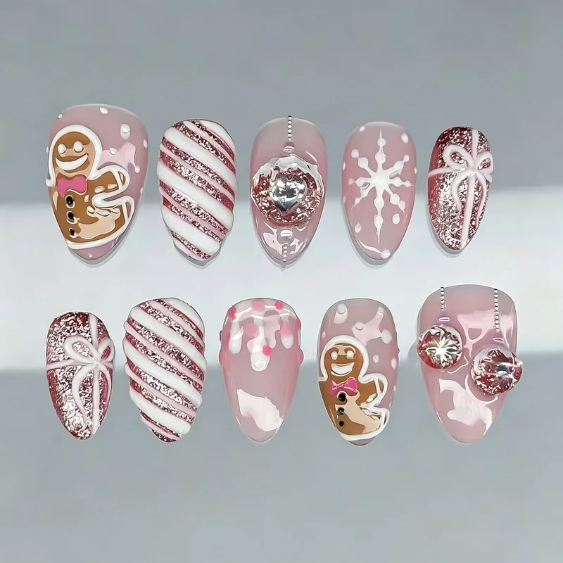 Festliches Lebkuchen-Themen Press-On Nagelkunst Set