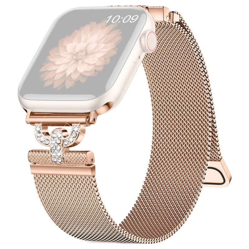 Apple Watch Series 9 45mm / Ultra 2 rhinestone S-shape milanese stainless steel strap - Rose Pink