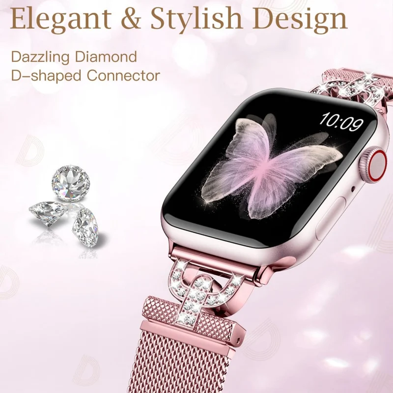 Apple Watch Series 9 45mm / Ultra 2 rhinestone S-shape milanese stainless steel strap - Rose Pink