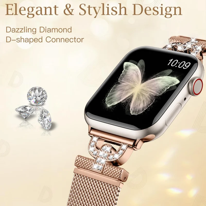 Apple Watch Series 9 45mm / Ultra 2 rhinestone S-shape milanese stainless steel strap - Rose Pink