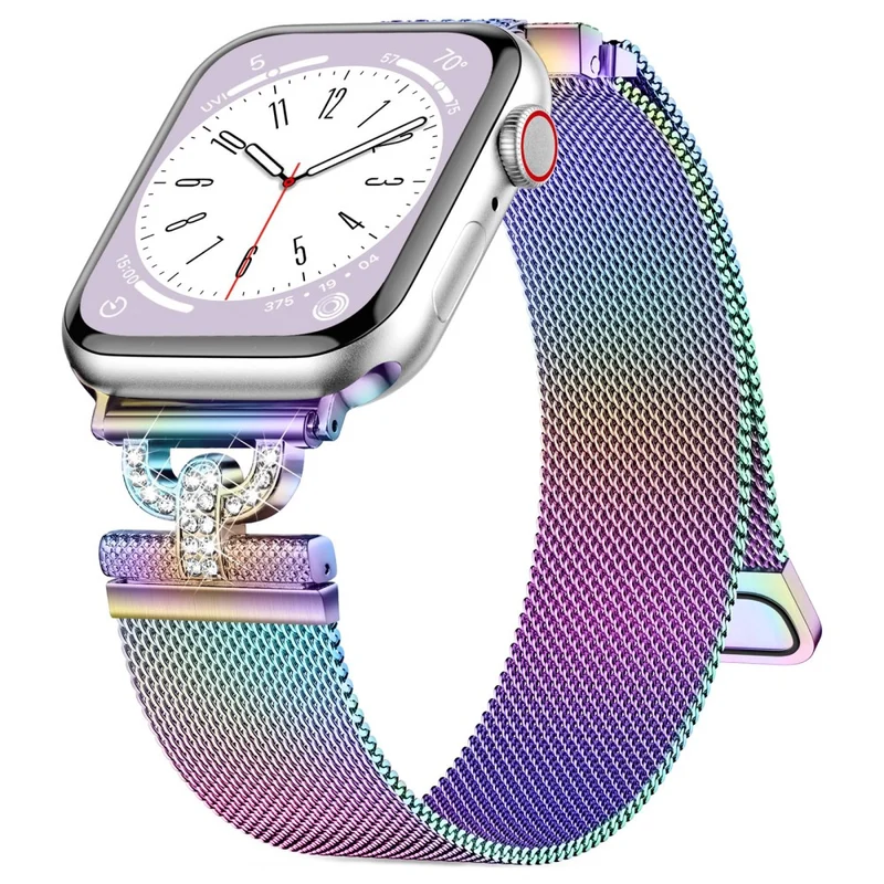 Apple Watch Series 9 45mm / Ultra 2 rhinestone S-shape milanese stainless steel strap - Rose Pink