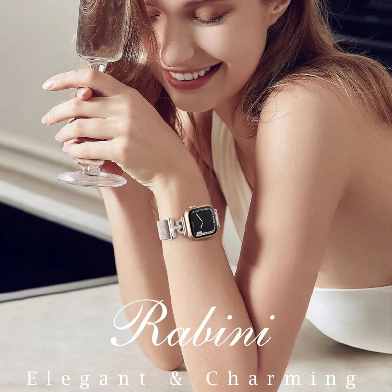 Apple Watch Series 9 45mm / Ultra 2 rhinestone S-shape milanese stainless steel strap - Rose Pink