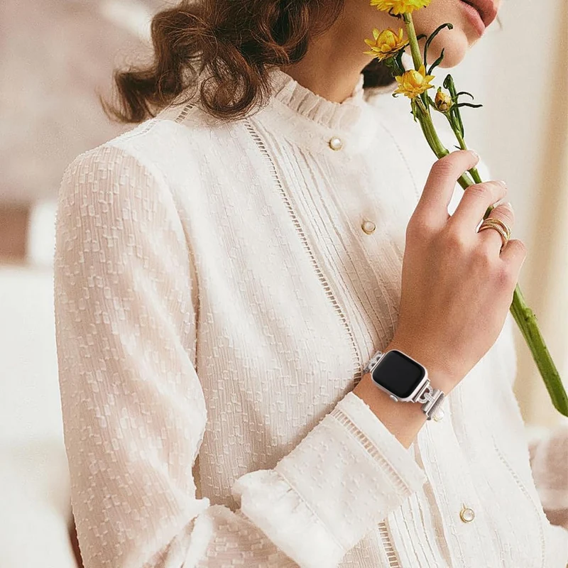 Apple Watch Series 9 45mm / Ultra 2 rhinestone S-shape milanese stainless steel strap - Rose Pink