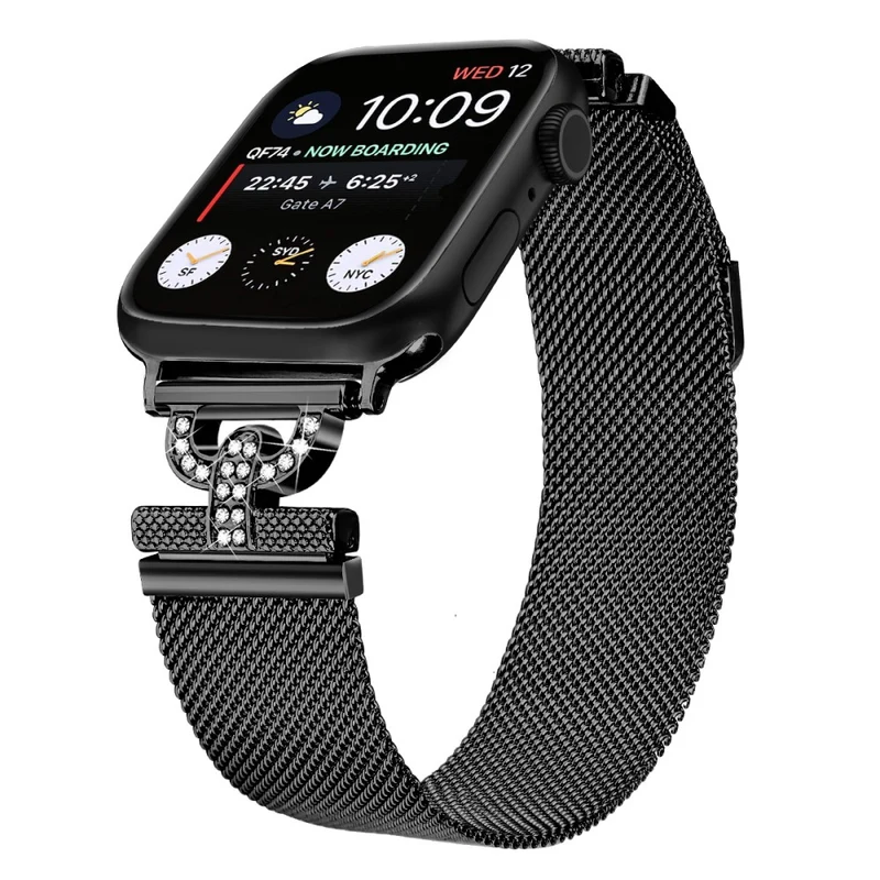 Apple Watch Series 9 45mm / Ultra 2 rhinestone S-shape milanese stainless steel strap