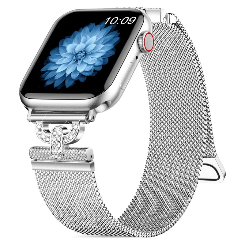 Apple Watch Series 9 45mm / Ultra 2 rhinestone S-shape milanese stainless steel strap