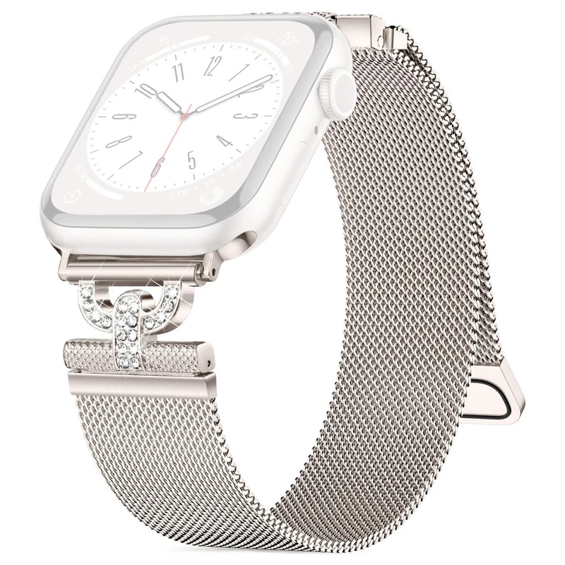 Apple Watch Series 9 41mm rhinestone S-shape milanese stainless steel strap - Rose Pink