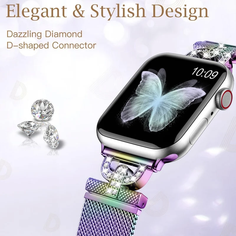 Apple Watch Series 9 41mm rhinestone S-shape milanese stainless steel strap - Rose Pink