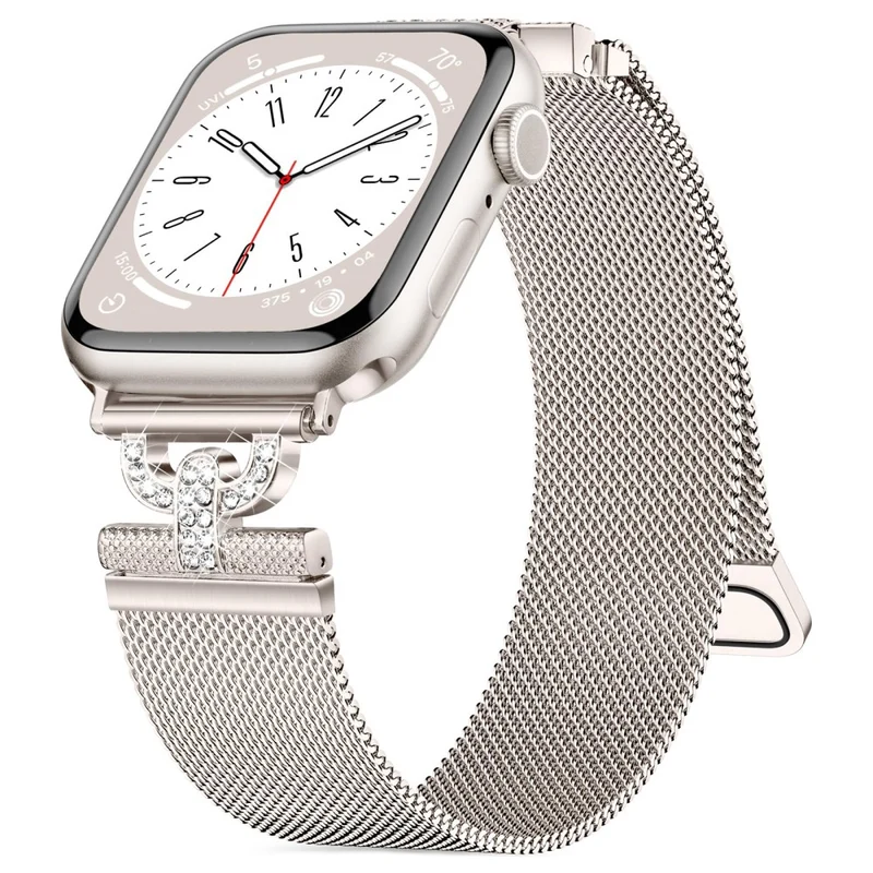 Apple Watch Series 9 41mm rhinestone S-shape milanese stainless steel strap - Rose Pink